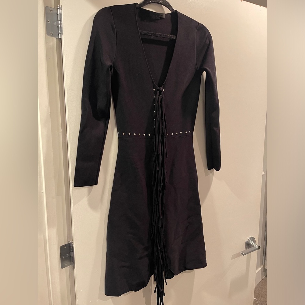 Alexander Wang - Elegant Black Dress with Fringe Detail